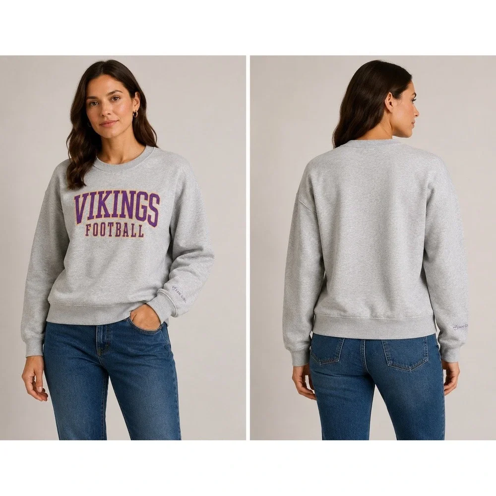 Jerzees Minnesota Vikings Crewneck Sweatshirt Size Large Gray Unisex